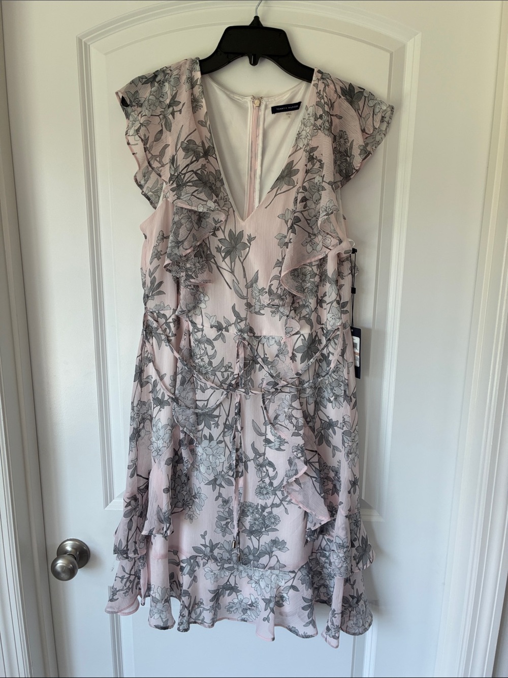 Tommy Hilfiger Pink Floral Ruffle V-Neck Dress